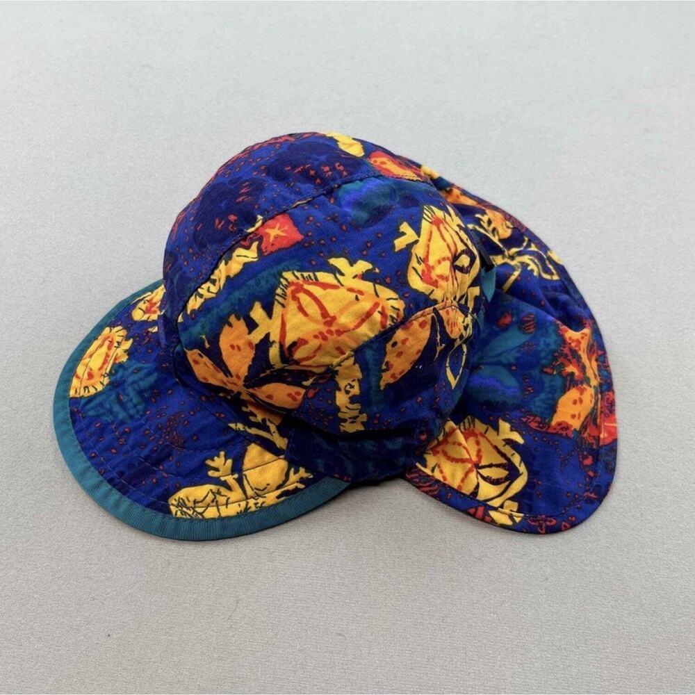 Vintage Patagonia Duckbill Camp Hat Strapback Youth Blue Floral Made in USA 90s